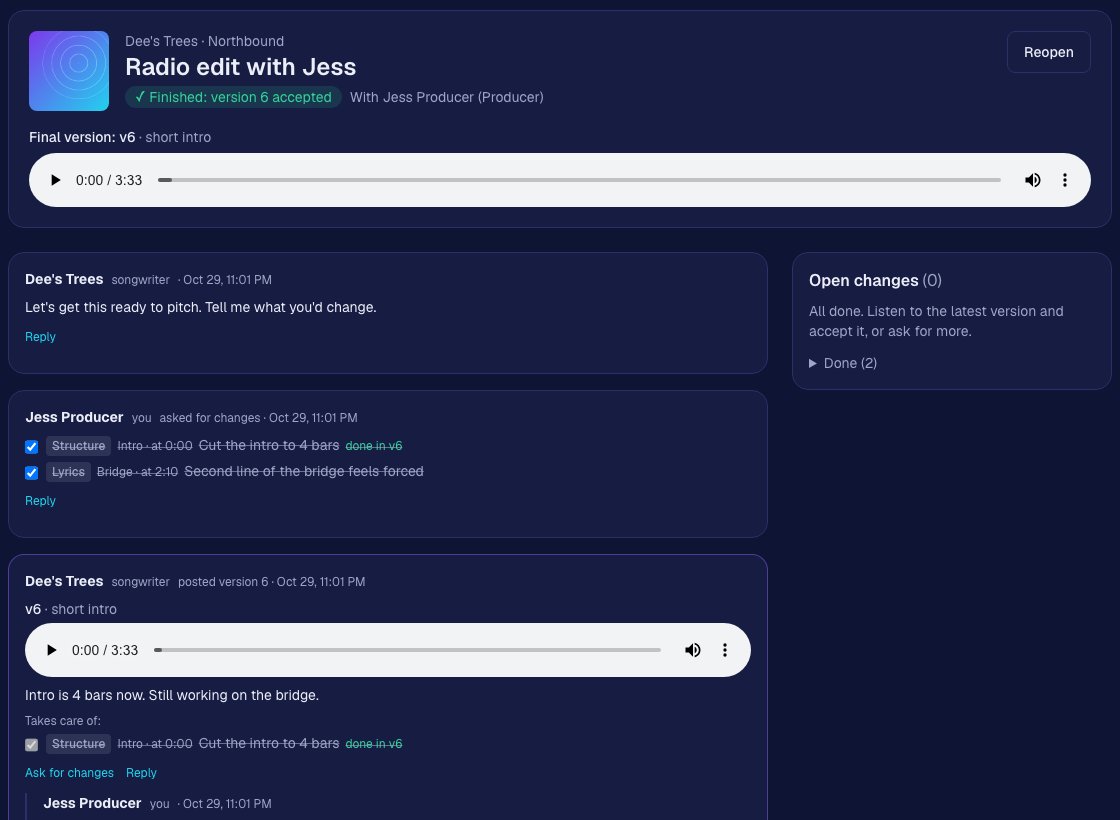 A collab thread with change requests and versions